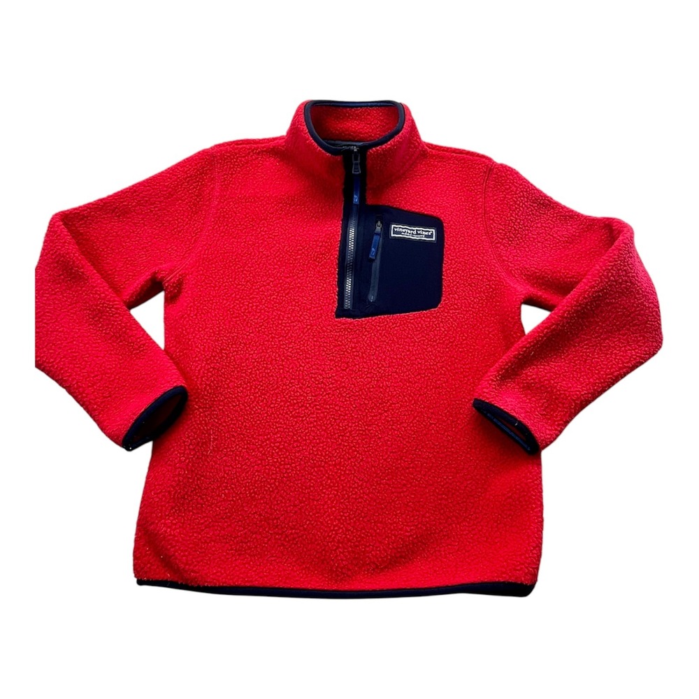 Vineyard Vines Kids Red Sherpa Fleece Quarter Zip Pullover Jacket Size M 12-14